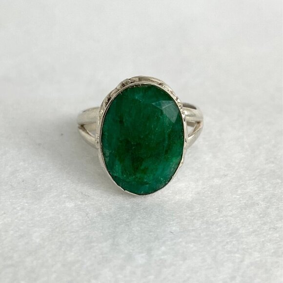 Sterling Silver 925 Oval Bezel Set Faceted Green Jadeite Split Shank Ring Sz 8.5 - Picture 11 of 16
